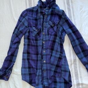 Angie Blue and Purple Plaid Button Down Shirt